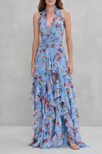 Belladina – Romantic rose cascade – Halter maxi dress