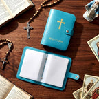 ✝🙏Katholischer Heiligenkartenhalter aus Kunstleder – Taschen-Gebetskartenorganizer mit Druckknopfverschluss