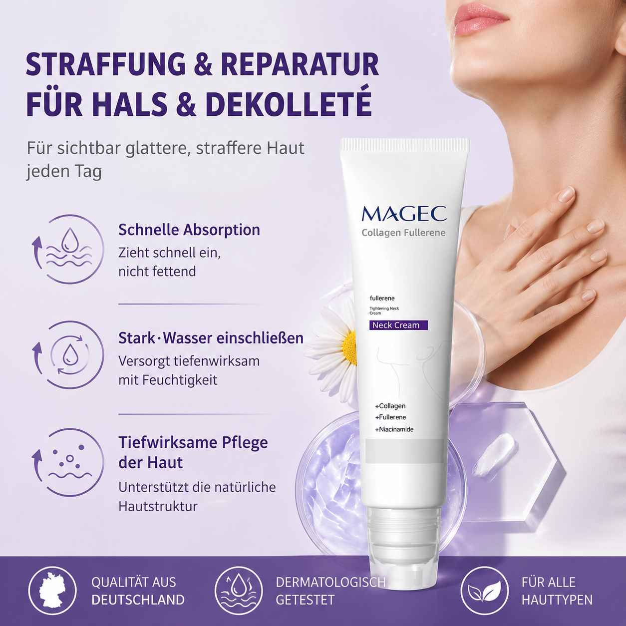 Nackencreme mit Rollenmassage 🧴 Kollagen & Hyaluronsäure | Strafft den Hals, reduziert Falten & Doppelkinn