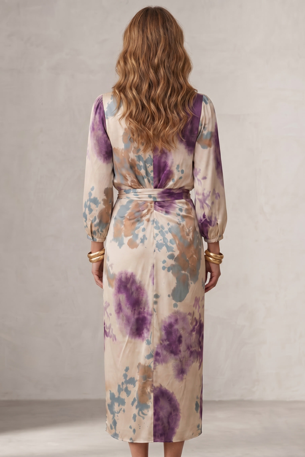 Lunaria – Aquarelldruck Wickelsilhouette – Midikleid