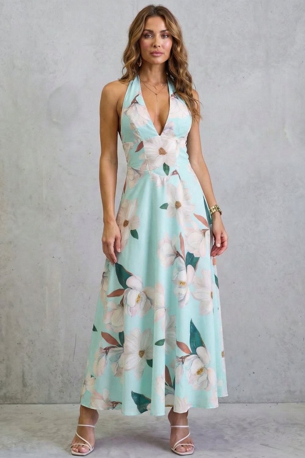 Florévia – Rückenfreie florale Eleganz – Maxikleid
