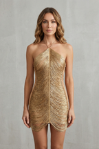 Zarielle – Liquid gold shimmer – Fringe mini dress