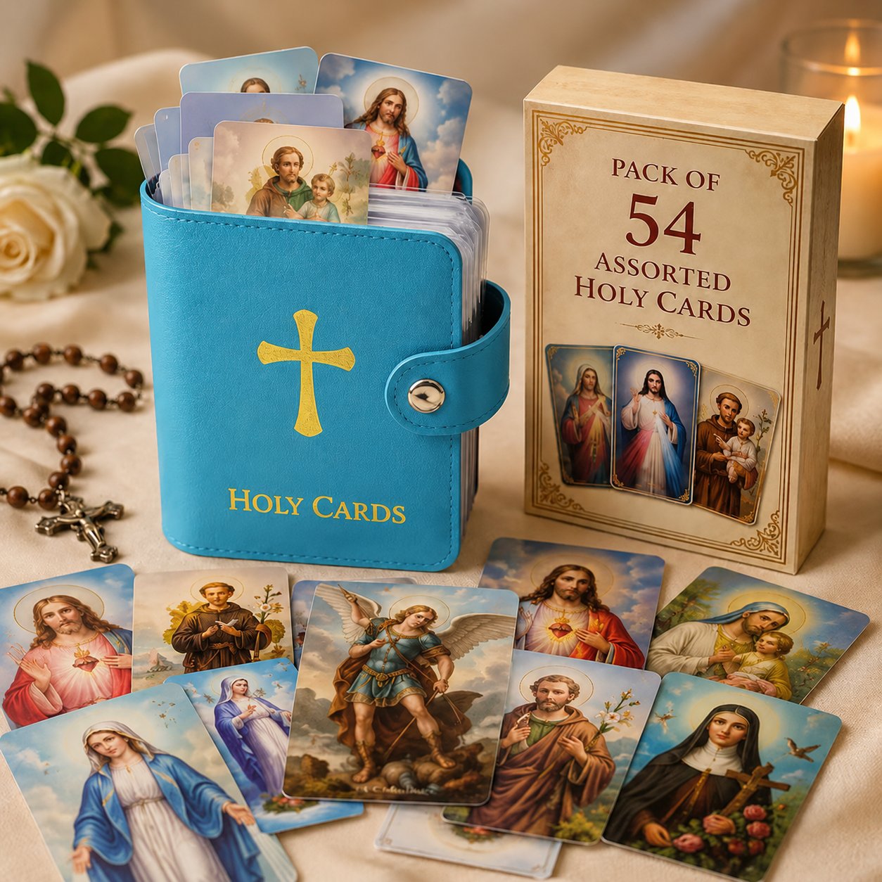 ✝🙏Katholischer Heiligenkartenhalter aus Kunstleder – Taschen-Gebetskartenorganizer mit Druckknopfverschluss
