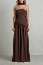 Celestara – Sculpted draped slit – Strapless maxi dress