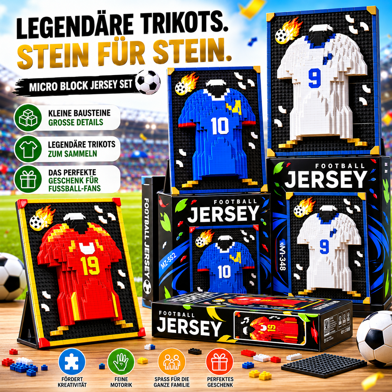 🏆Micro Block Fußball-Trikot Bausatz: Legendäre Helden & Sammelstücke