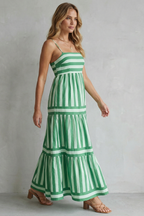 Candessa – Verspielte Streifenstufen – Maxikleid mit Spaghettiträgern