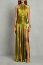 Luminara – Metallisch drapierte Eleganz – Maxikleid