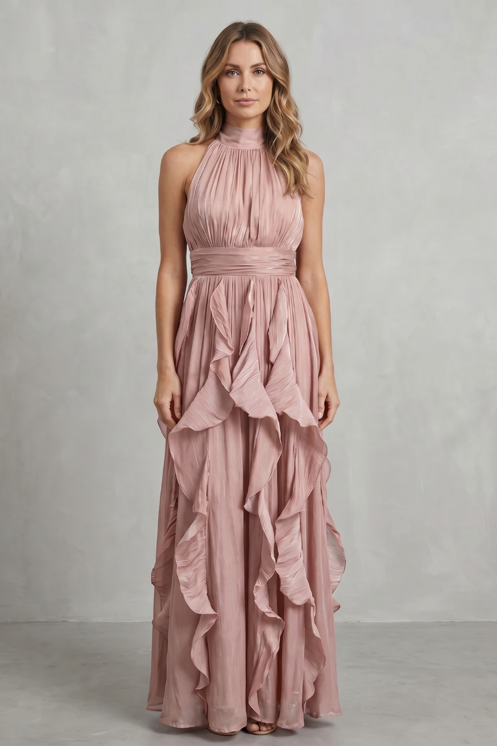 Rosamira – Geraffte Chiffon-Eleganz – Maxikleid