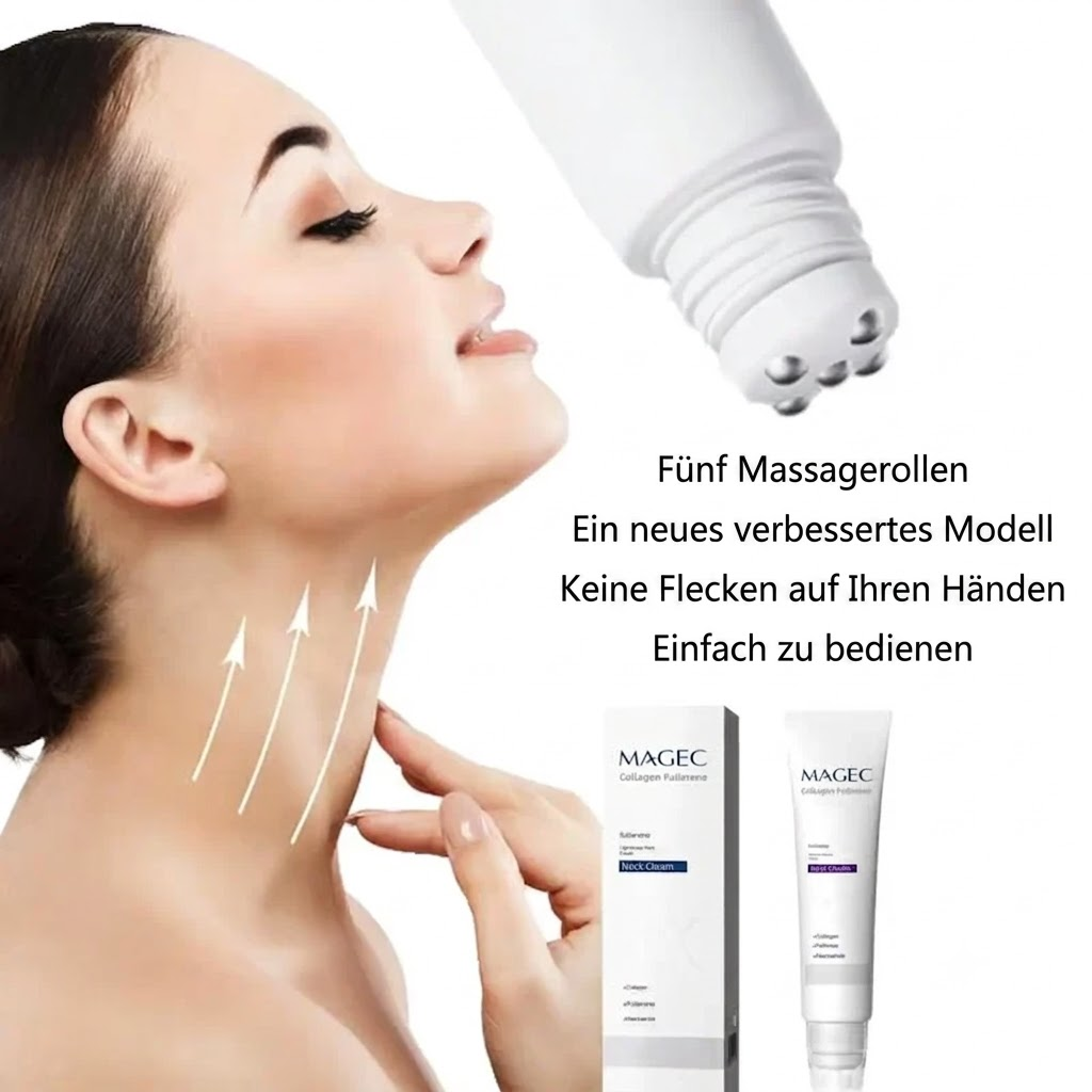 Nackencreme mit Rollenmassage 🧴 Kollagen & Hyaluronsäure | Strafft den Hals, reduziert Falten & Doppelkinn