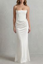 Evelisse – Skulptiertes Satin-Drapé – Trägerloses Korsett-Maxikleid