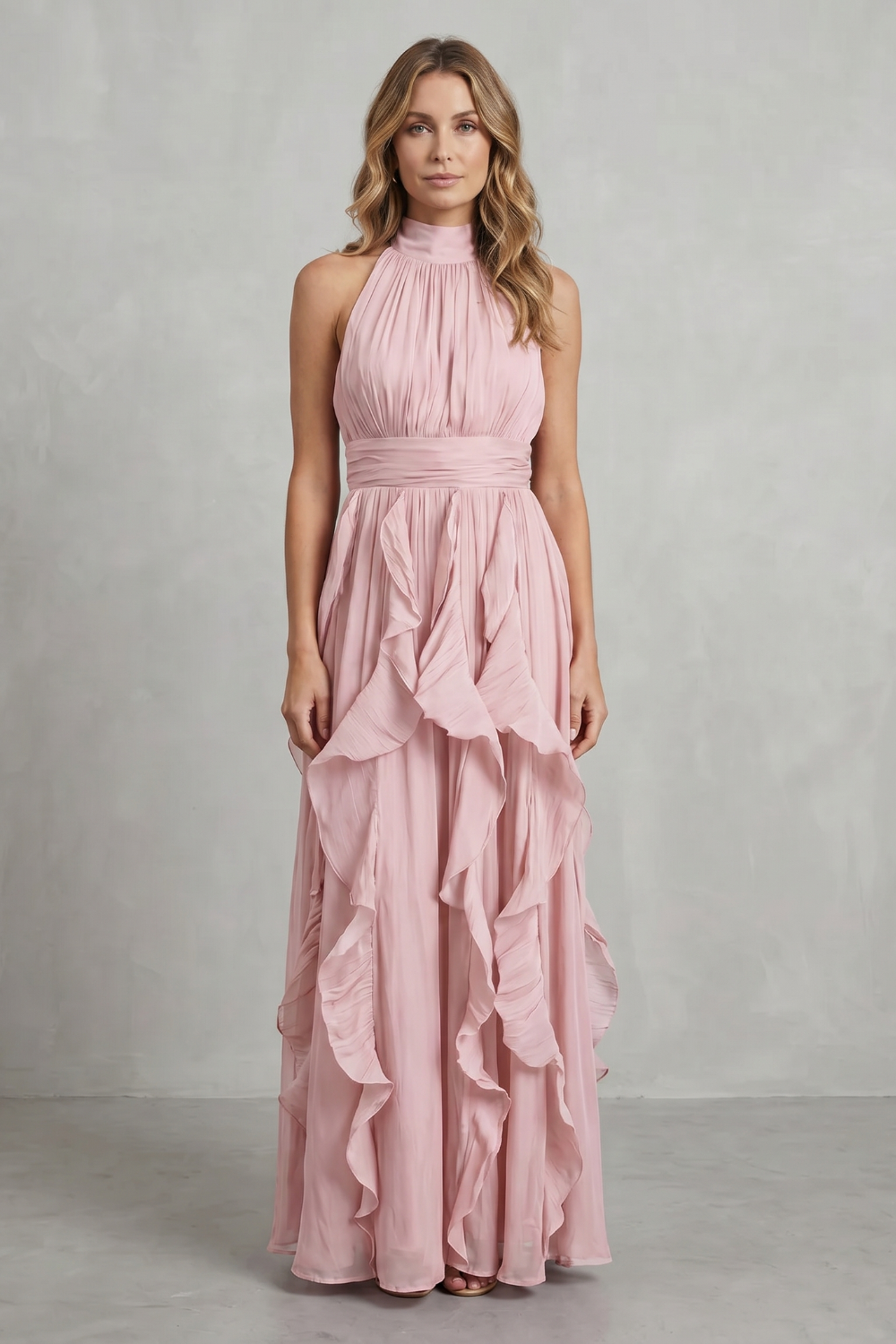 Rosamira – Geraffte Chiffon-Eleganz – Maxikleid