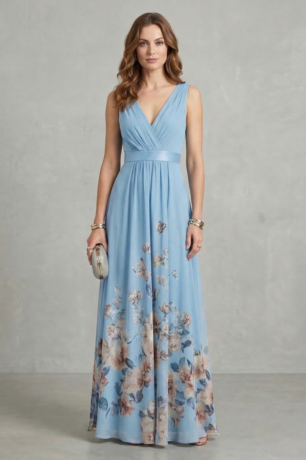 Elarisse – Florale Anmut – Maxikleid mit V-Ausschnitt
