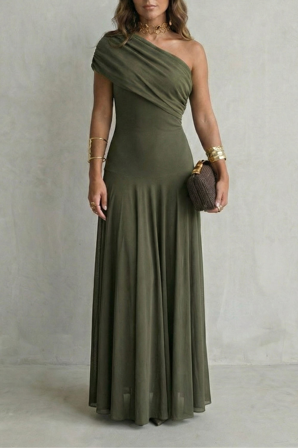 Bellamare – Elegantes, drapiertes Dekolleté – Maxikleid mit One-Shoulder-Träger