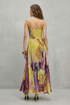 Lunézia – Aquarell-Blumenfalten – Fließendes Maxikleid