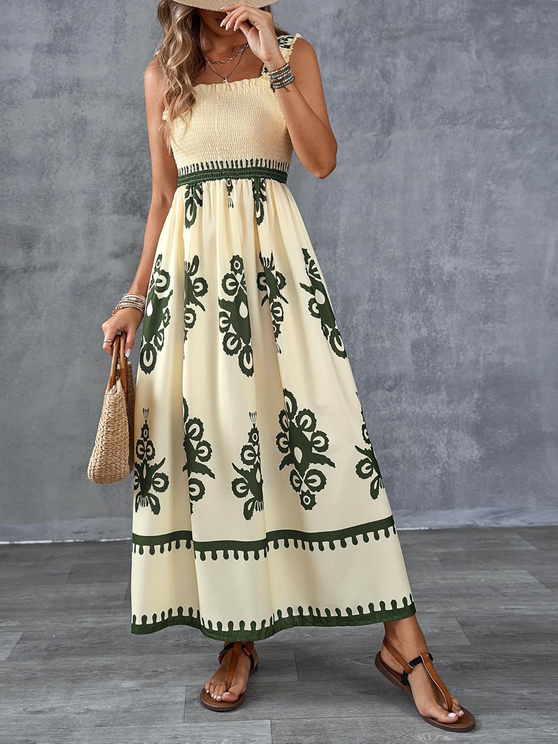 ✨2026 Fashion New 50% OFF💝Womens Casual Sleeveless Square Neck Floral Aline Smocked Dresses with Pockets