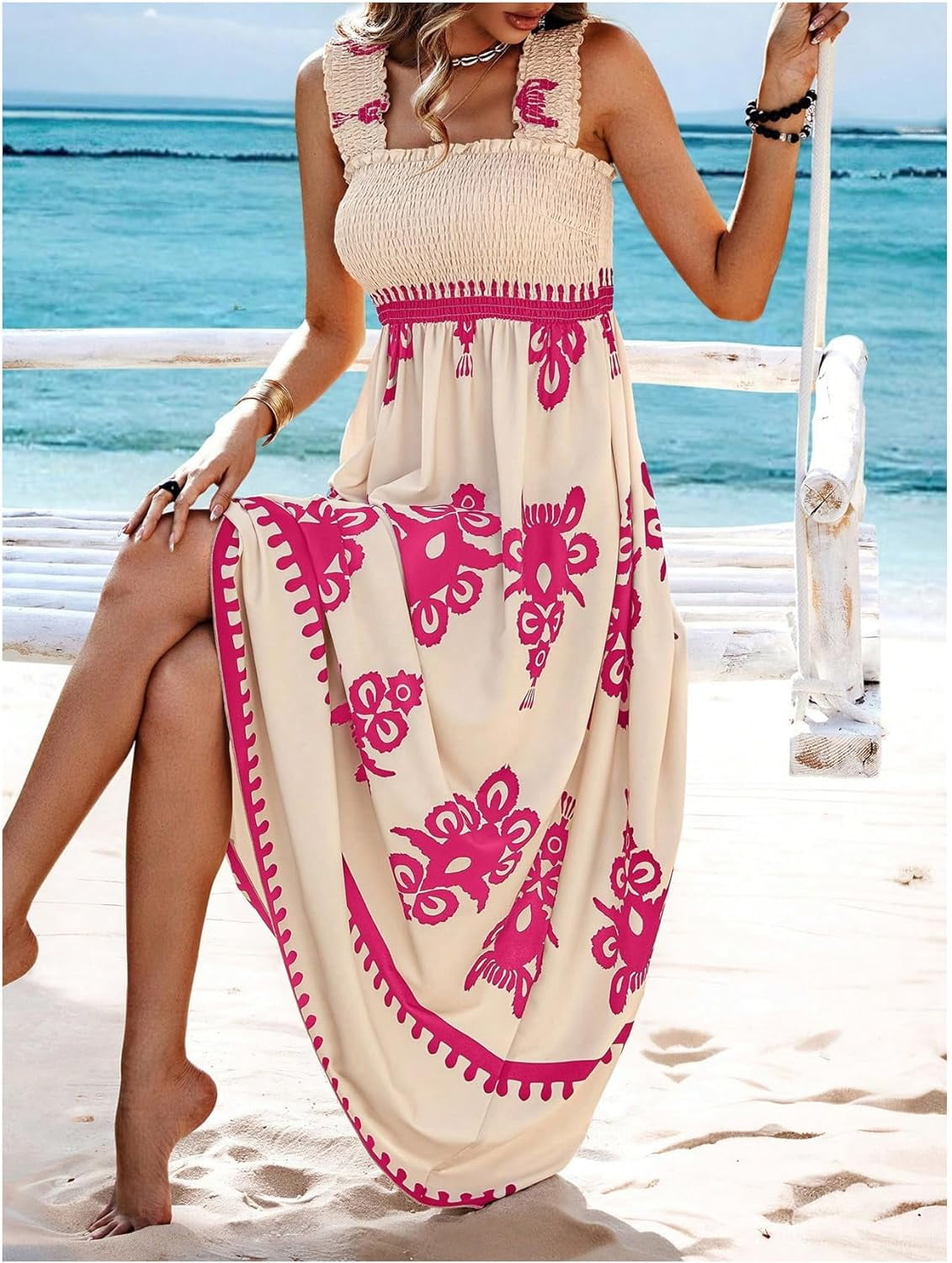 ✨2026 Fashion New 50% OFF💝Womens Casual Sleeveless Square Neck Floral Aline Smocked Dresses with Pockets