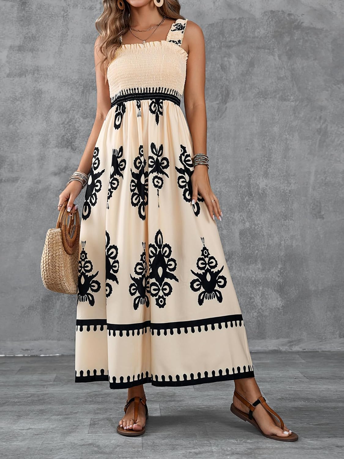 ✨2026 Fashion New 50% OFF💝Womens Casual Sleeveless Square Neck Floral Aline Smocked Dresses with Pockets