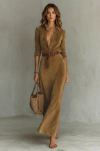 Sienna – Elegantes Faltenkleid mit Gürtel – Langärmliges Hemdblusenkleid in Herbstfarben