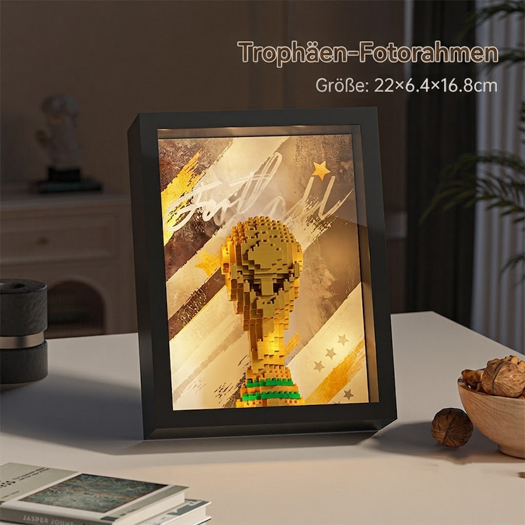 🏆Fußball-Legenden 3D Rahmen⚽: DIY Klemmbaustein-Set mit warm-weißen LEDs