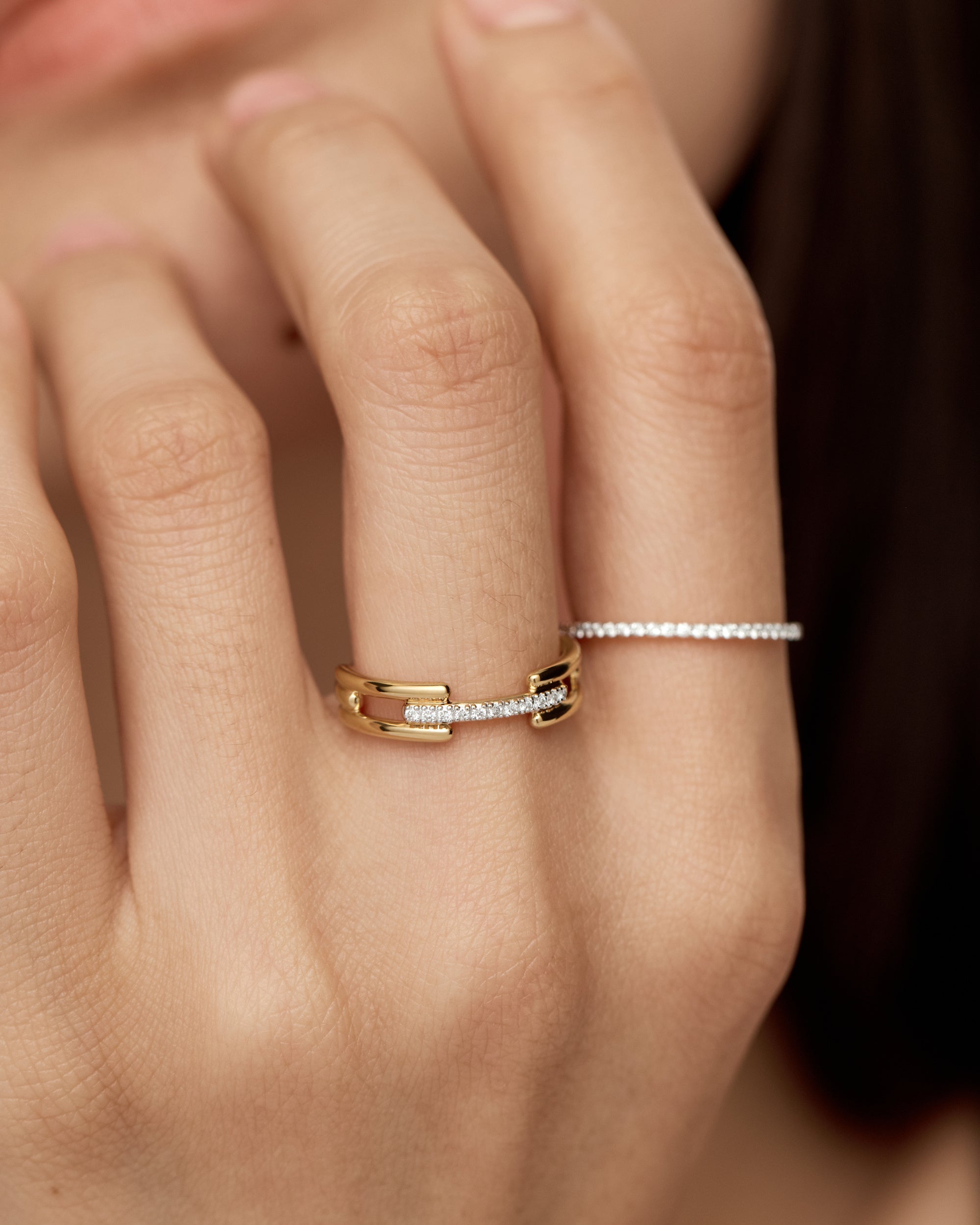 Gold Vermeil Signature Link Diamantring – im Labor gezüchteter Diamant