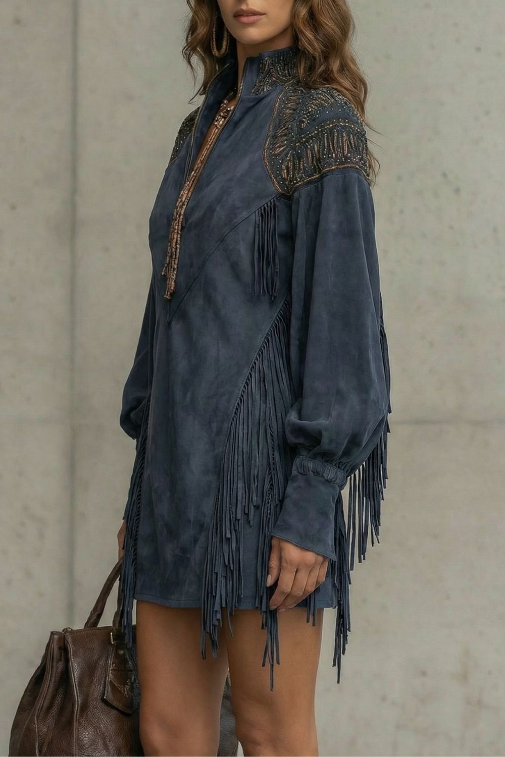 Calvetta – Bestickte Fransen – Tunika-Minikleid