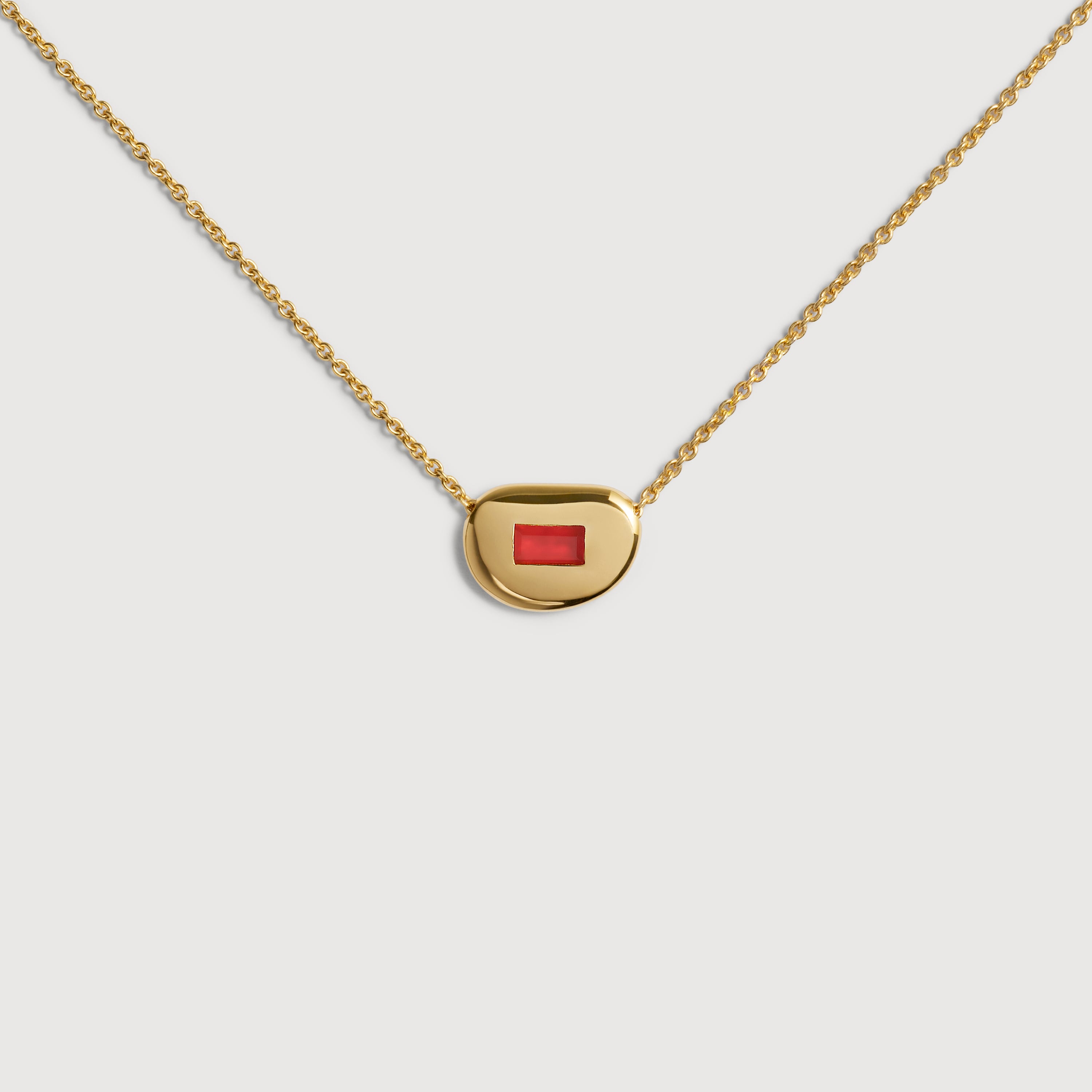 Gold Vermeil Gemdrop Soft Oval Chain Necklace - Red Onyx
