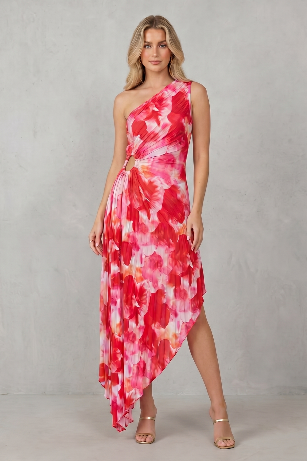 Juniper – Bold bloom – Bedrucktes asymmetrisches Maxikleid für Damen