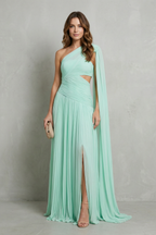 Sylvarine – Ätherischer Chiffon-Drapé – Maxikleid