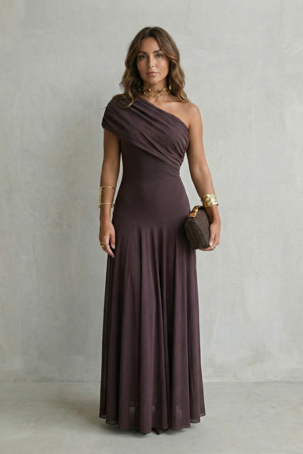 Bellamare – Elegantes, drapiertes Dekolleté – Maxikleid mit One-Shoulder-Träger