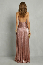 Luminara – Metallisch drapierte Eleganz – Maxikleid
