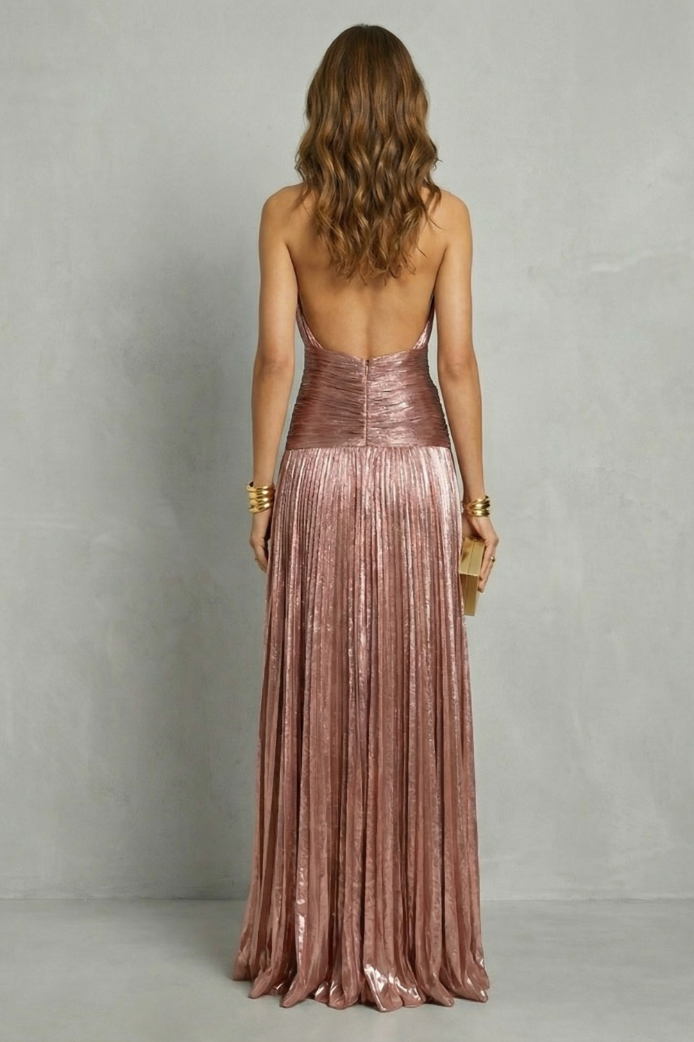 Luminara – Metallisch drapierte Eleganz – Maxikleid