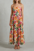 Florielle – Blumen-Charme mit eckigem Ausschnitt – Midikleid