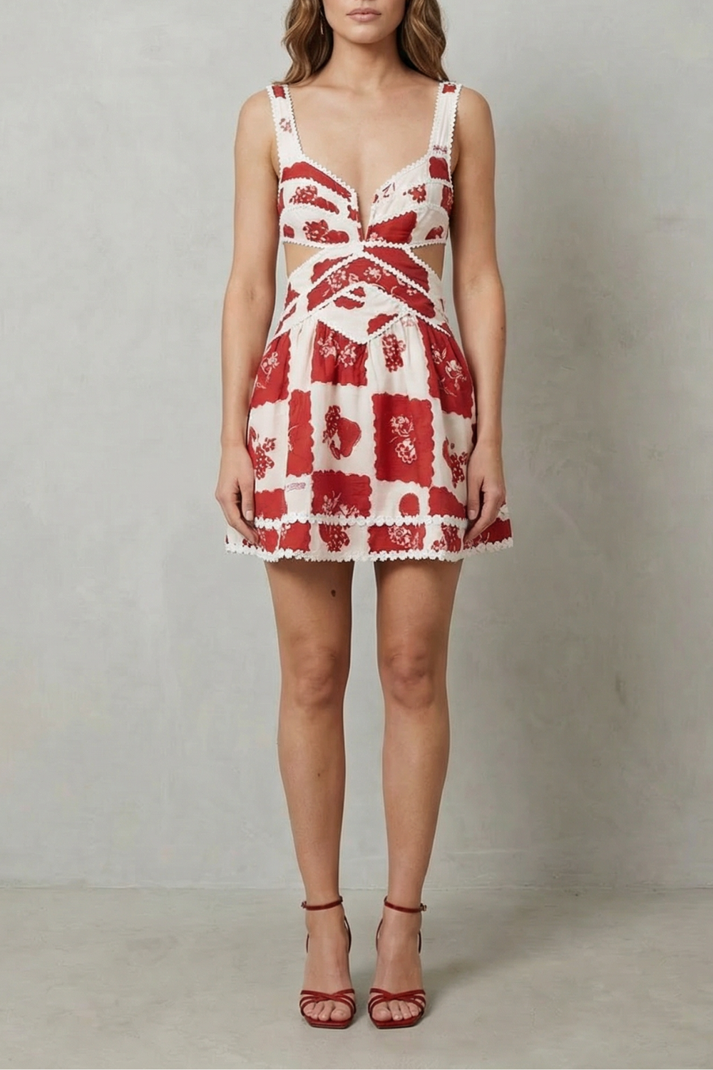Nashira – Vintage scarlet motif – Cutout mini dress