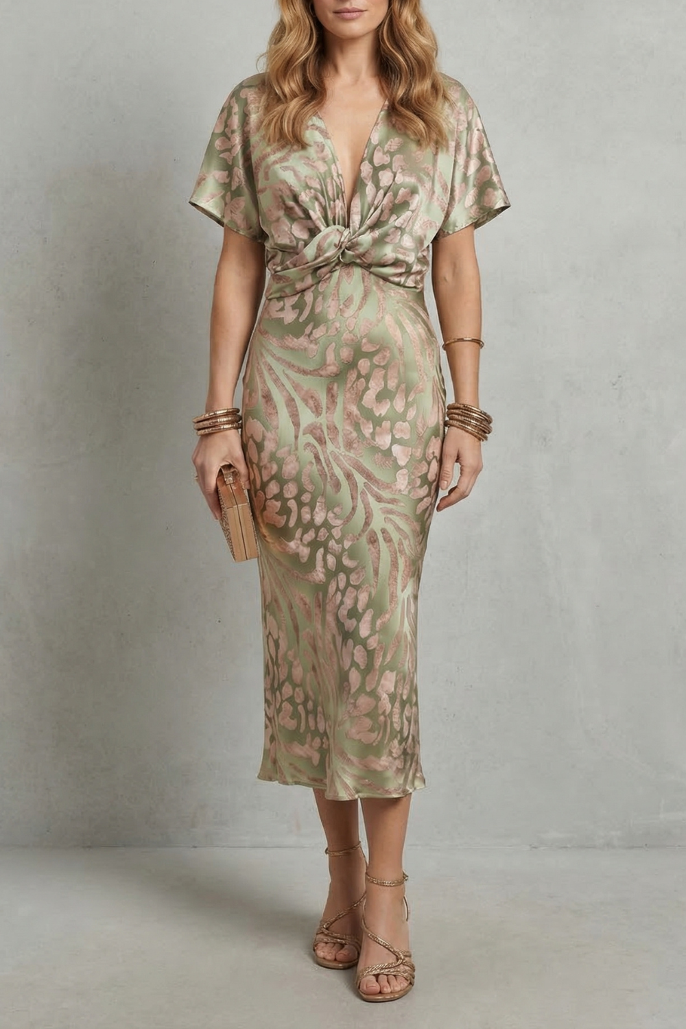 Zarielle – Drapierte Eleganz – Maxikleid mit V-Ausschnitt