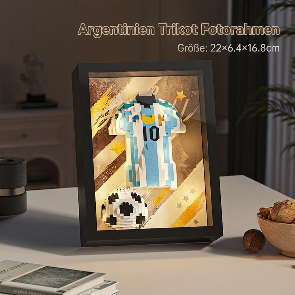 🏆Fußball-Legenden 3D Rahmen⚽: DIY Klemmbaustein-Set mit warm-weißen LEDs