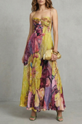 Lunézia – Aquarell-Blumenfalten – Fließendes Maxikleid
