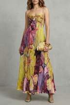 Lunézia – Aquarell-Blumenfalten – Fließendes Maxikleid