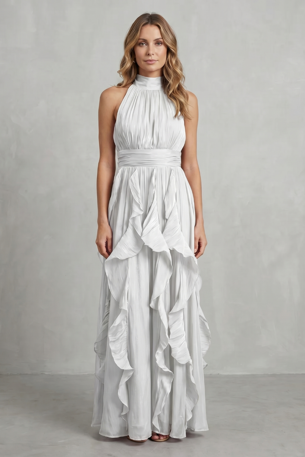 Rosamira – Geraffte Chiffon-Eleganz – Maxikleid