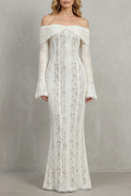 Elarina – Romantische Spitzen-Silhouette – schulterfreies Maxikleid
