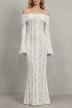 Elarina – Romantische Spitzen-Silhouette – schulterfreies Maxikleid