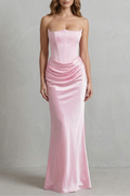 Evelisse – Skulptiertes Satin-Drapé – Trägerloses Korsett-Maxikleid