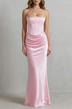 Evelisse – Skulptiertes Satin-Drapé – Trägerloses Korsett-Maxikleid