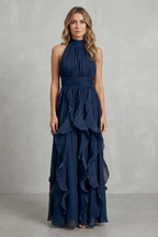 Rosamira – Geraffte Chiffon-Eleganz – Maxikleid