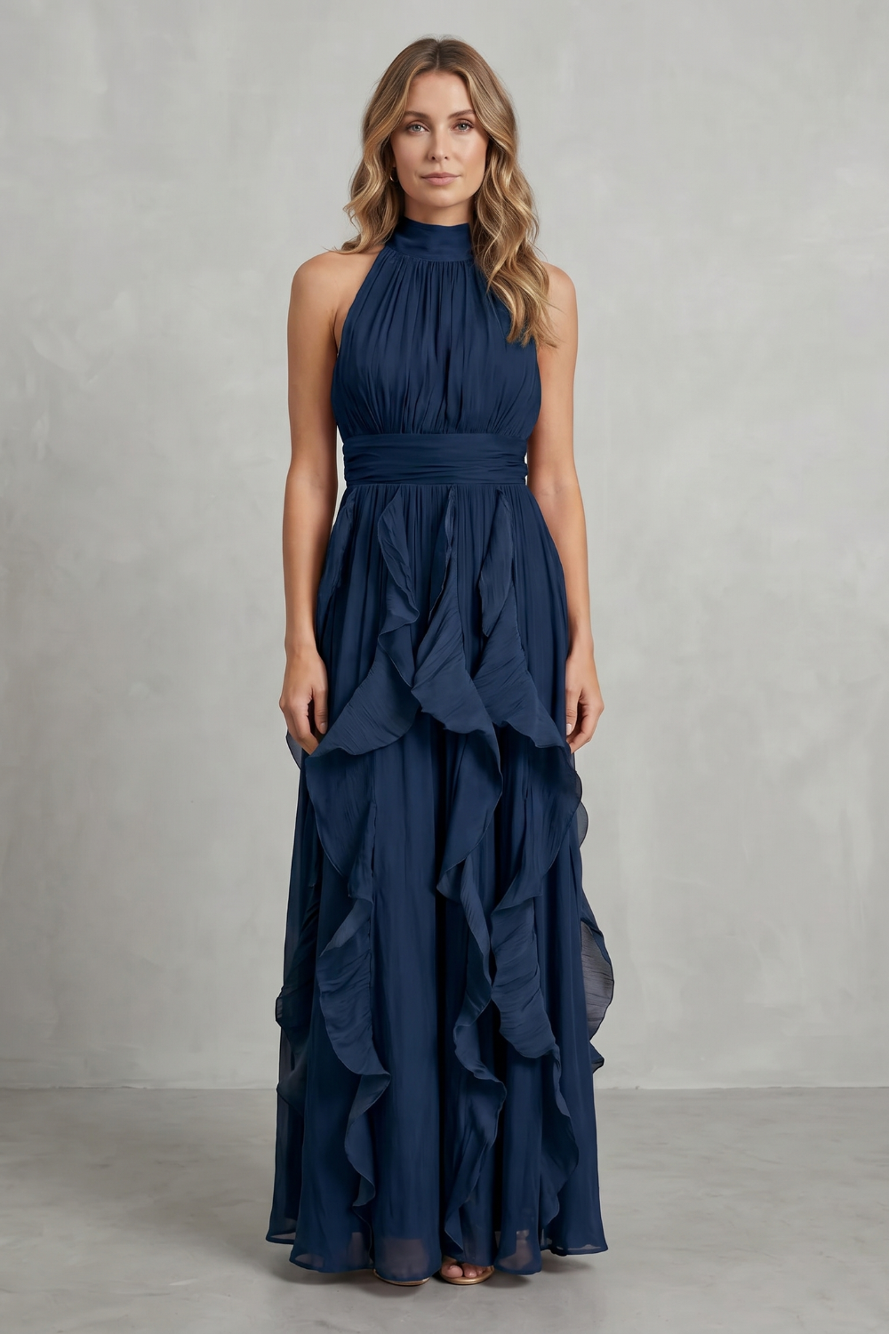Rosamira – Geraffte Chiffon-Eleganz – Maxikleid