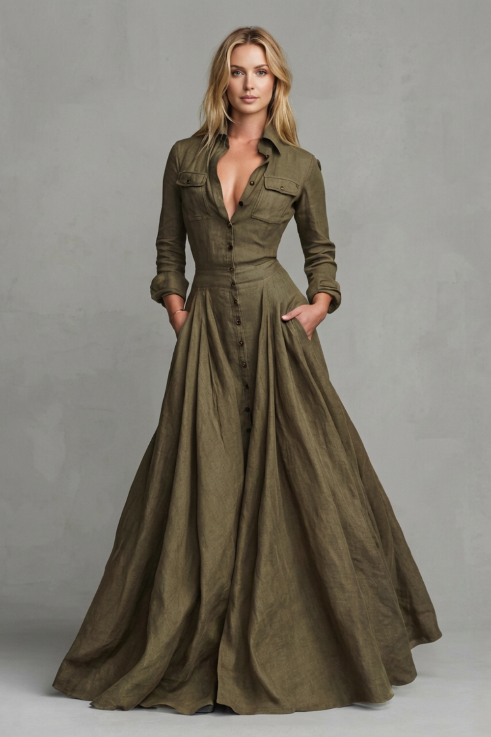 Verona – Langärmeliges Maxikleid mit Kragen
