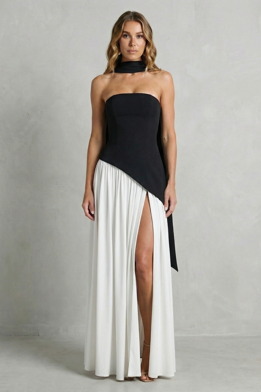Elarisse – Asymmetric drape accent – Strapless formal gown