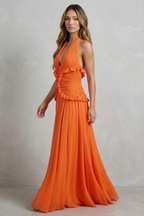 Marlowe – Sunset Romance – Maxikleid für Damen mit Neckholder und Rüschen im A-Linien-Schnitt