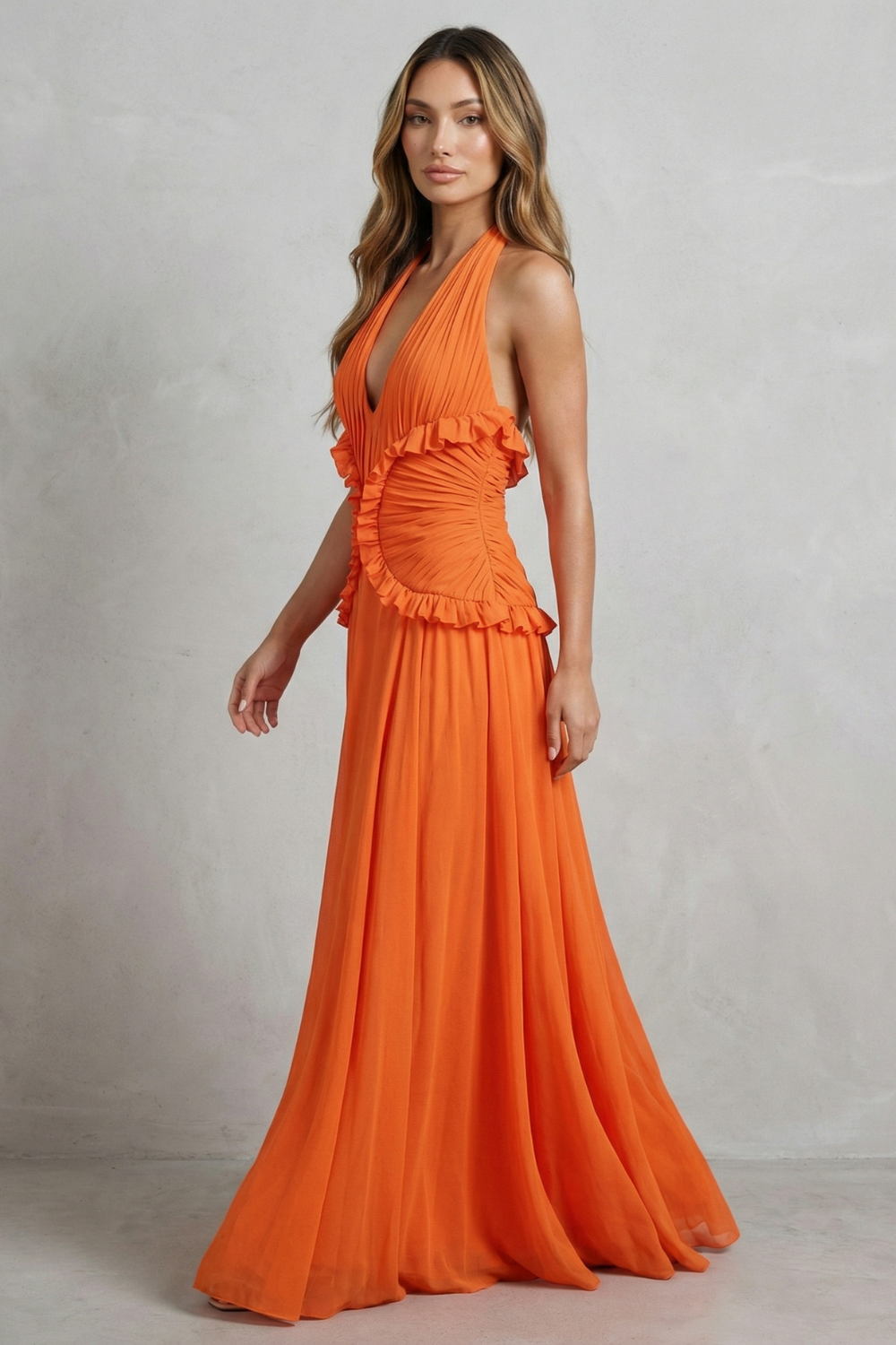 Marlowe – Sunset Romance – Maxikleid für Damen mit Neckholder und Rüschen im A-Linien-Schnitt