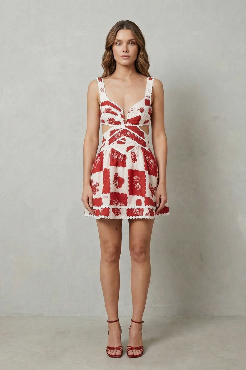Nashira – Vintage scarlet motif – Cutout mini dress