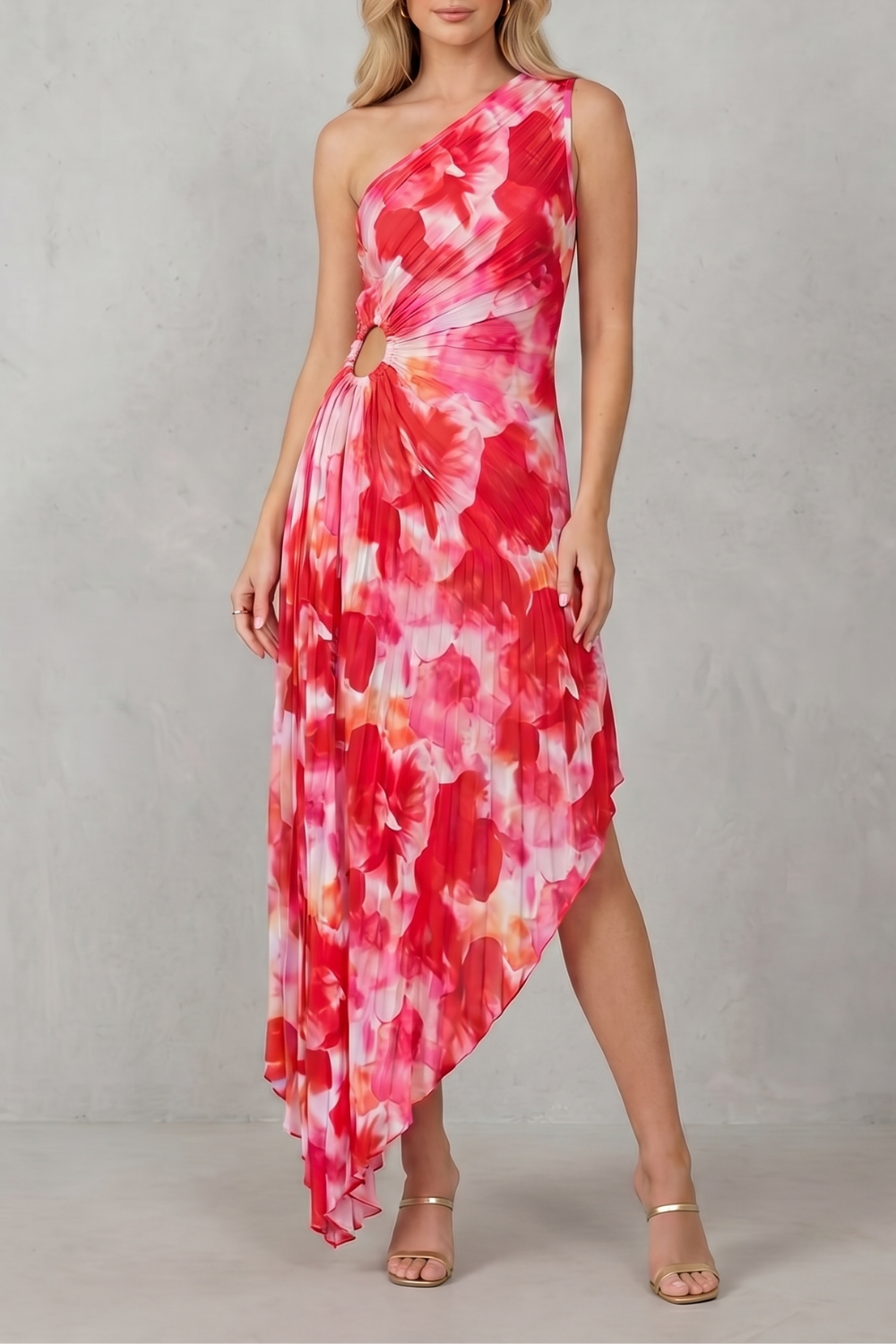 Juniper – Bold bloom – Bedrucktes asymmetrisches Maxikleid für Damen